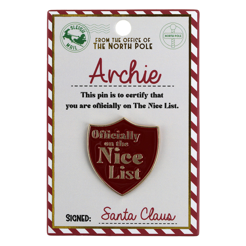 Nice List Pin Badge-Archie