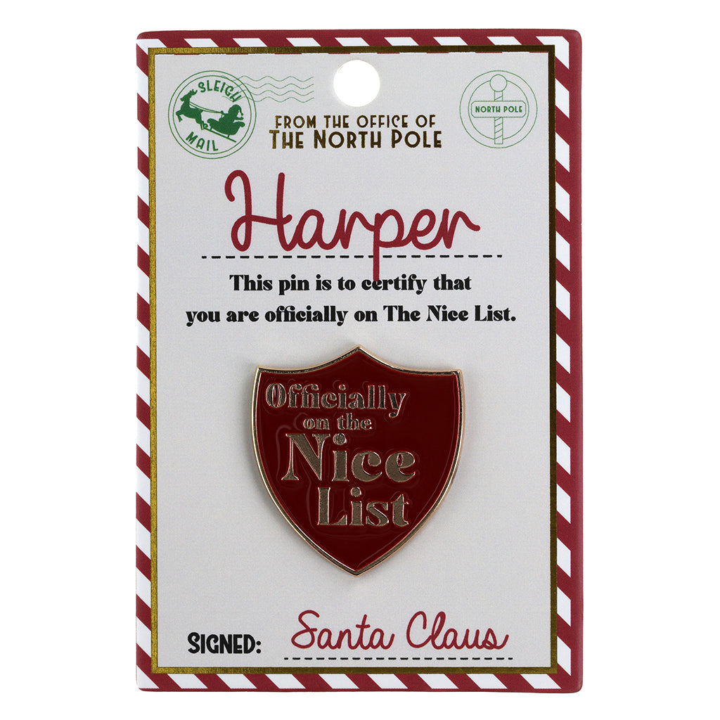 Nice List Pin Badge-Harper