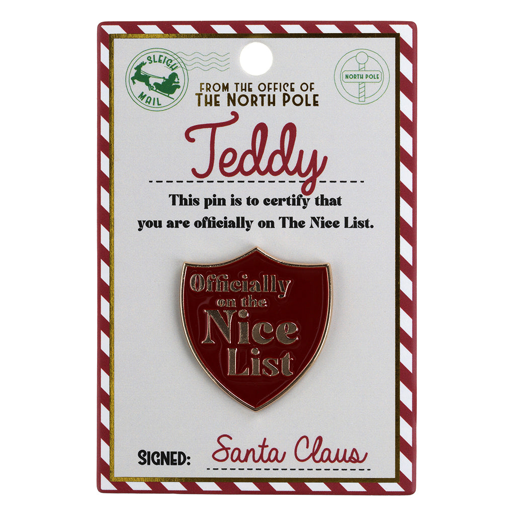 Nice List Pin Badge-Teddy