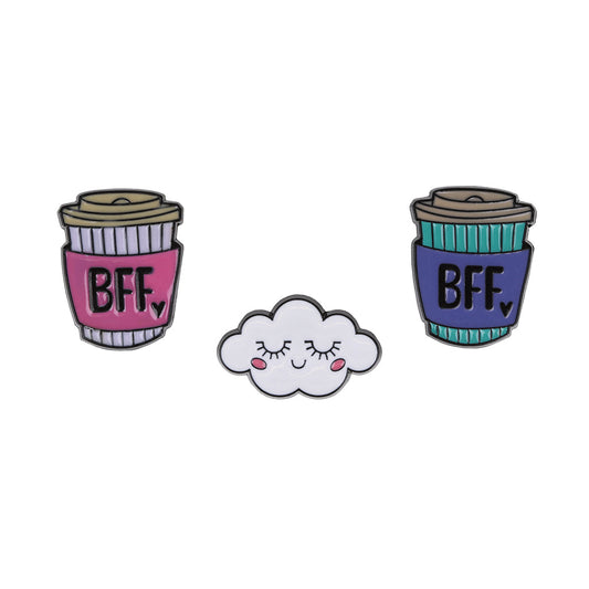 PIN053 - Pin Badges - Cloudy BFF Cups