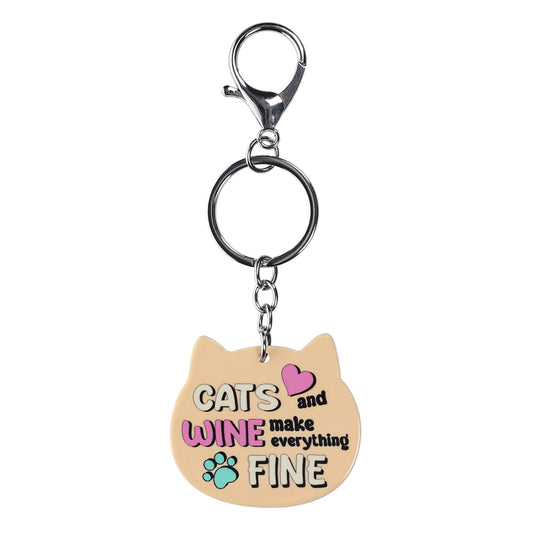 PK107 - Pet Keyring - Cats and Wine