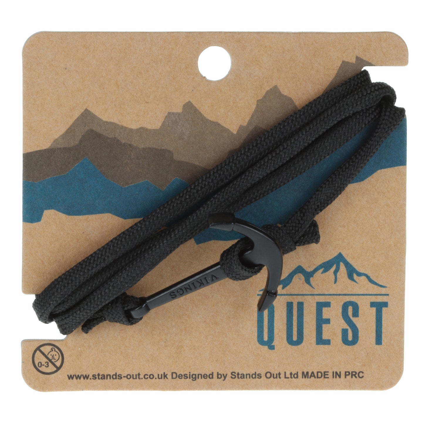 Quest Mens Black Braided Anchor Fastening Bracelet