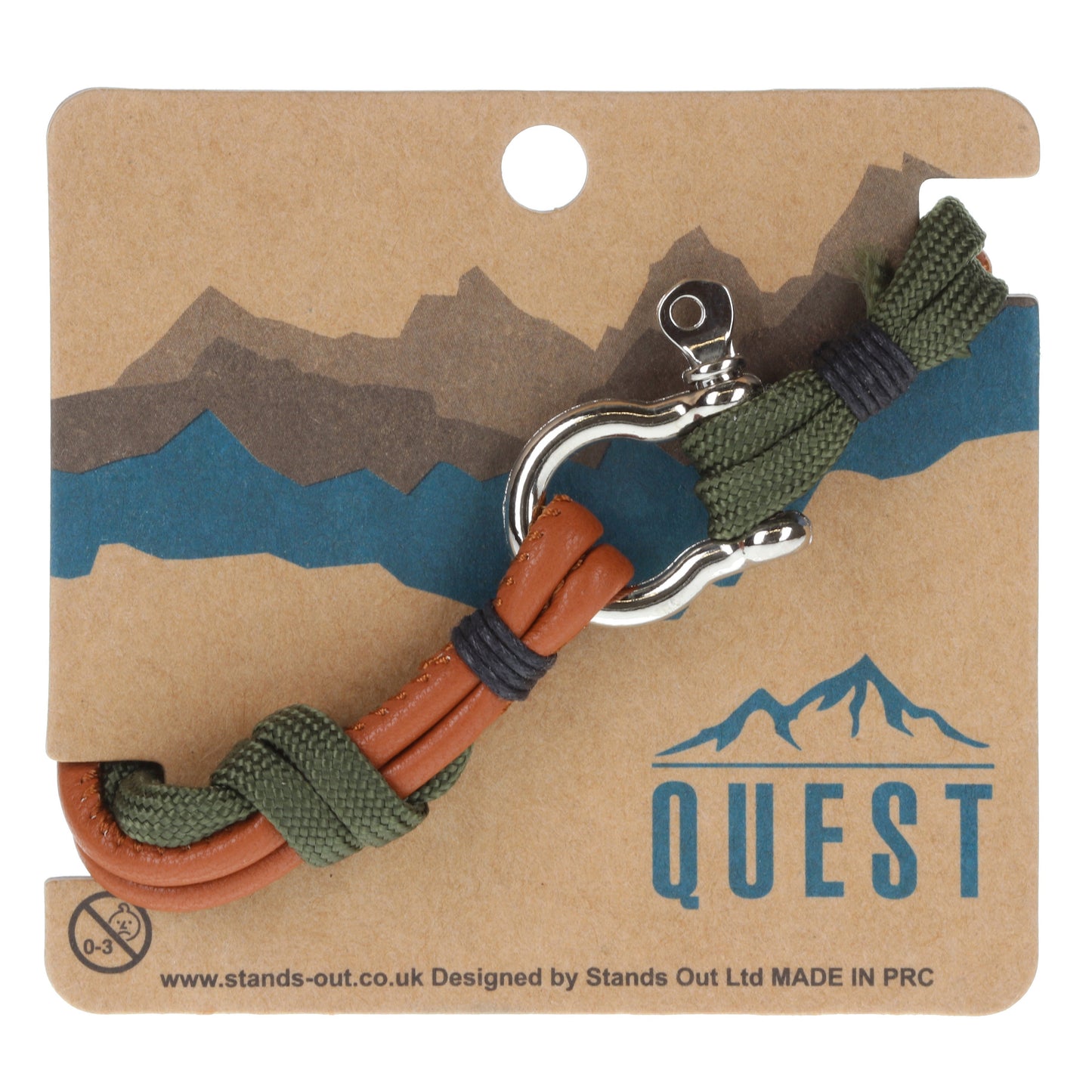 Quest Mens Brown And Khaki Braided Leather Bracelet With A Silver Push Clasp
