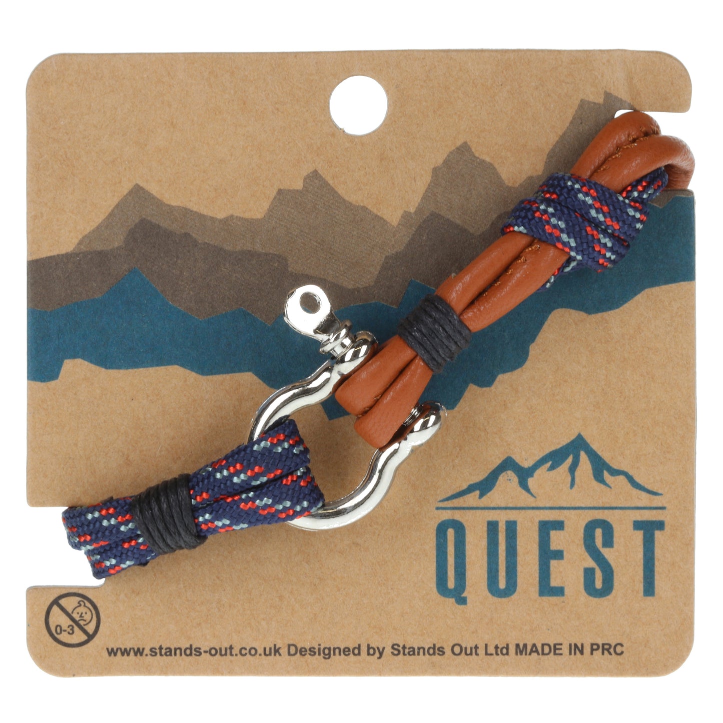 Quest Mens Brown And Blue Patterned Braided Leather Bracelet With A Silver Push Clasp