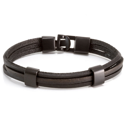 Quest Mens Black Leather Strand Bracelet With A Black Toggle Clasp