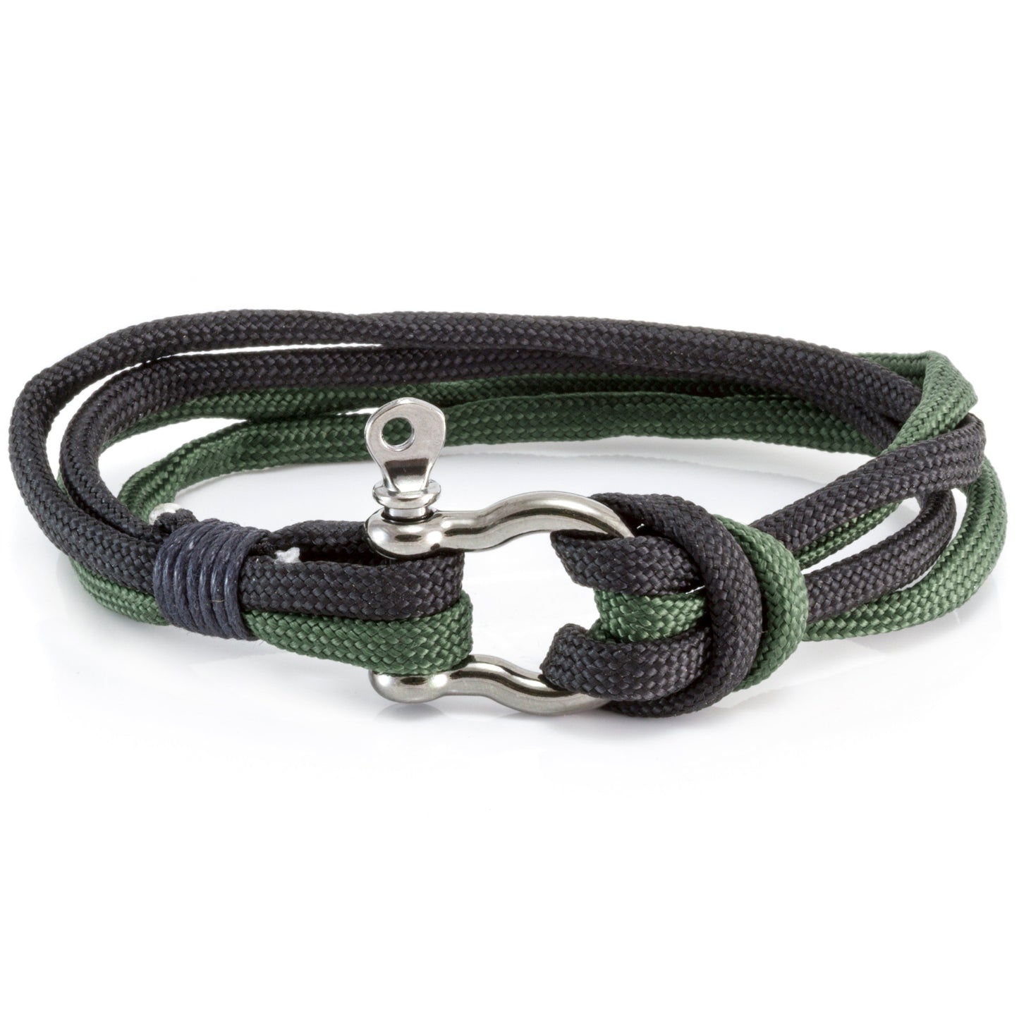 Quest Mens Black And Khaki Braided Bracelet With A Silver Push Clasp