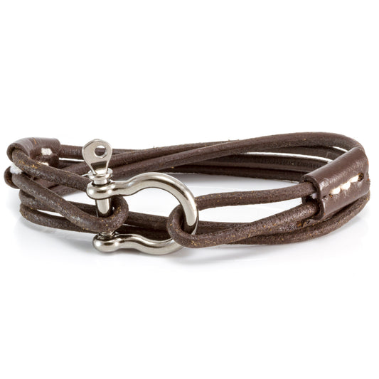 Q18 - Quest Mens Brown Leather Bracelet With A Silver Push Clasp