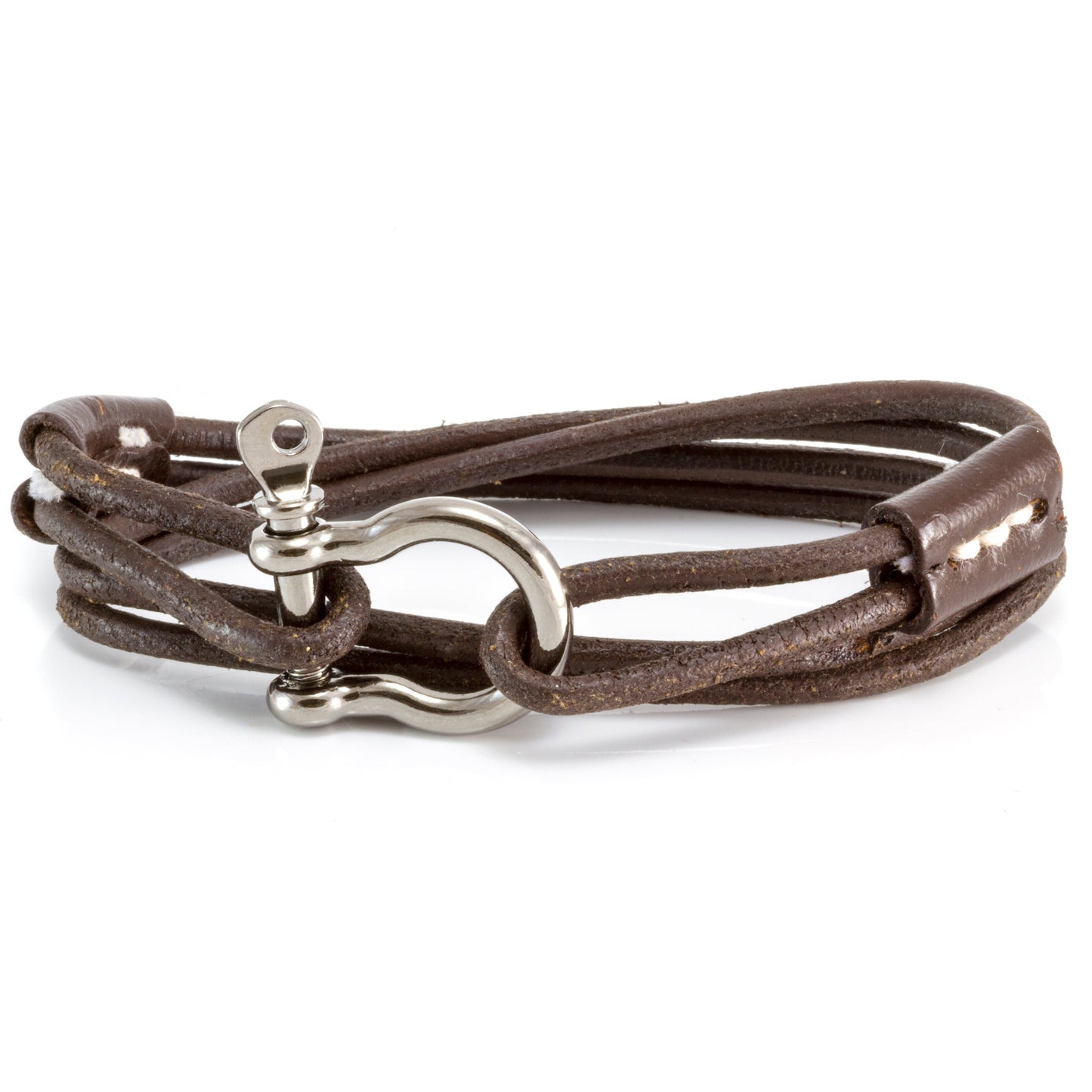Quest Mens Brown Leather Bracelet With A Silver Push Clasp