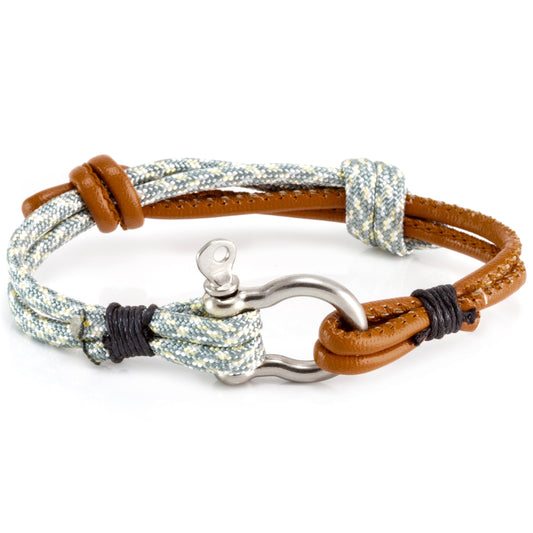 Quest Mens Brown And Silver Braided Leather Bracelet With A Silver Push Clasp