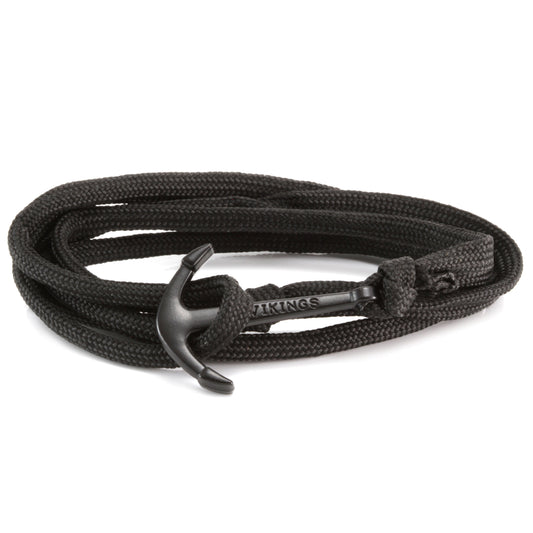Quest Mens Black Braided Anchor Fastening Bracelet