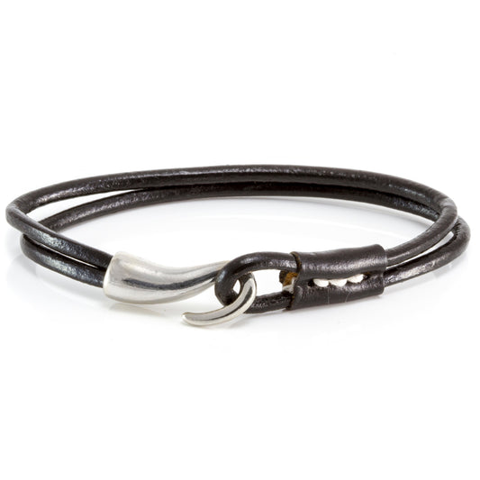 Quest Mens Dark Brown Leather Bracelet With A Silver Hook Fastening