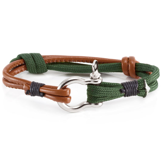 Quest Mens Brown And Khaki Braided Leather Bracelet With A Silver Push Clasp