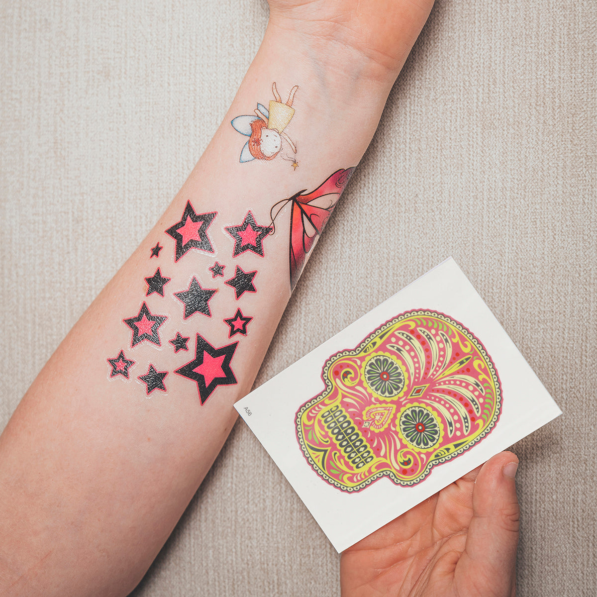 TATA56 - Temporary Tattoos-Sugar Skull Pink