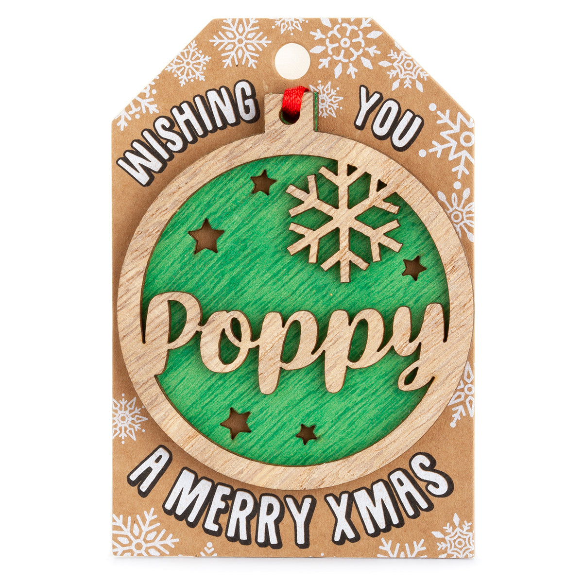 Personalised Wooden Tree Decoration-Poppy