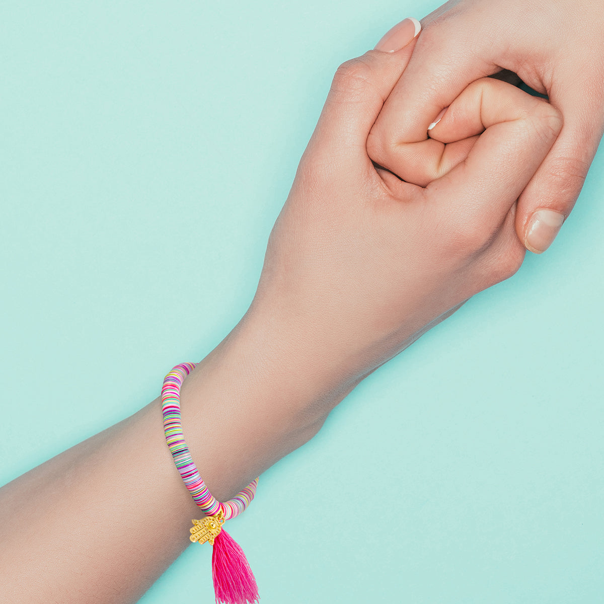 Whirlybird Blue Striped Elephant OR Pink Striped Hamsa Hand Lifestyle Bracelet