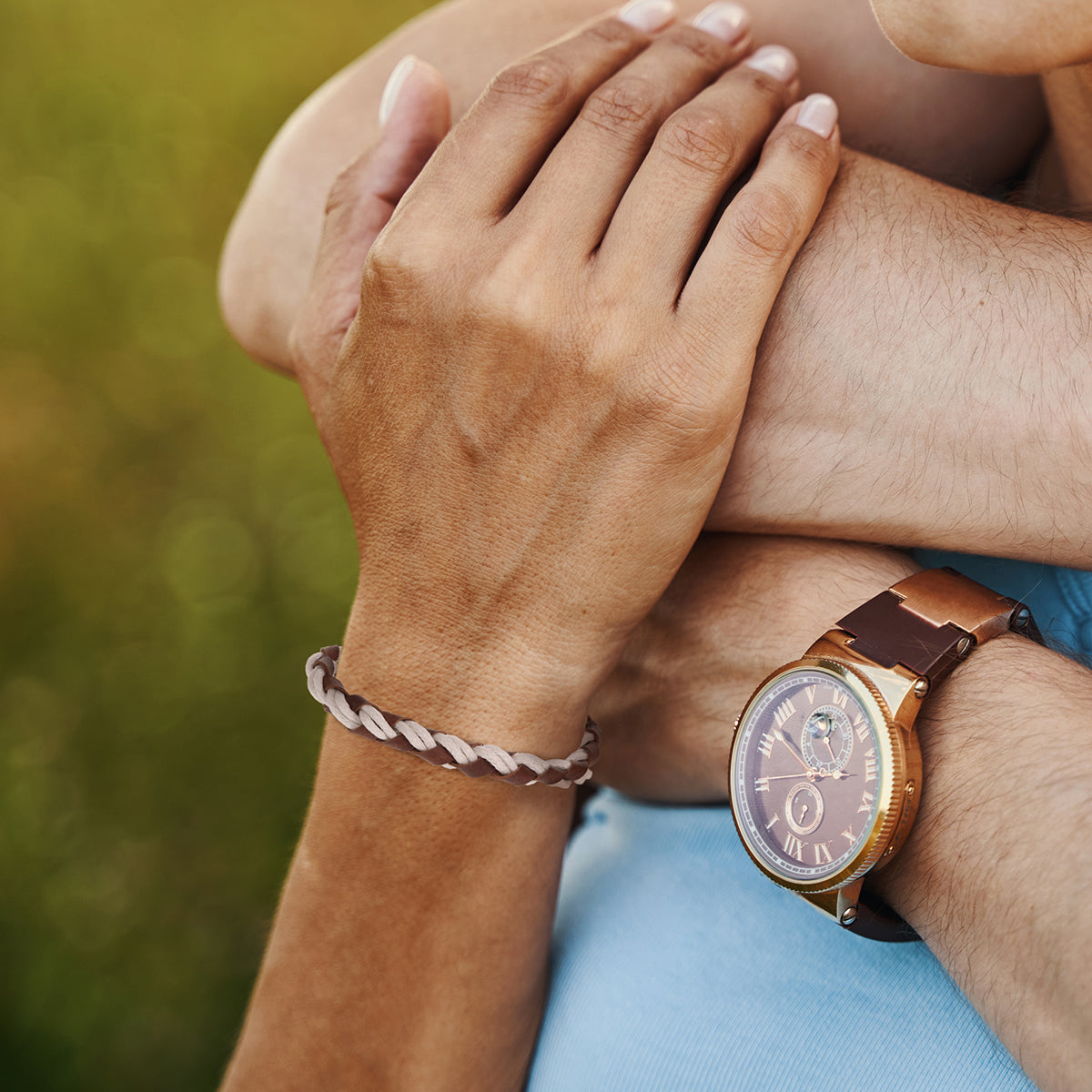 WBL42 - Whirlybird Brown Leather And White Cotton Braided Lifestyle Bracelet