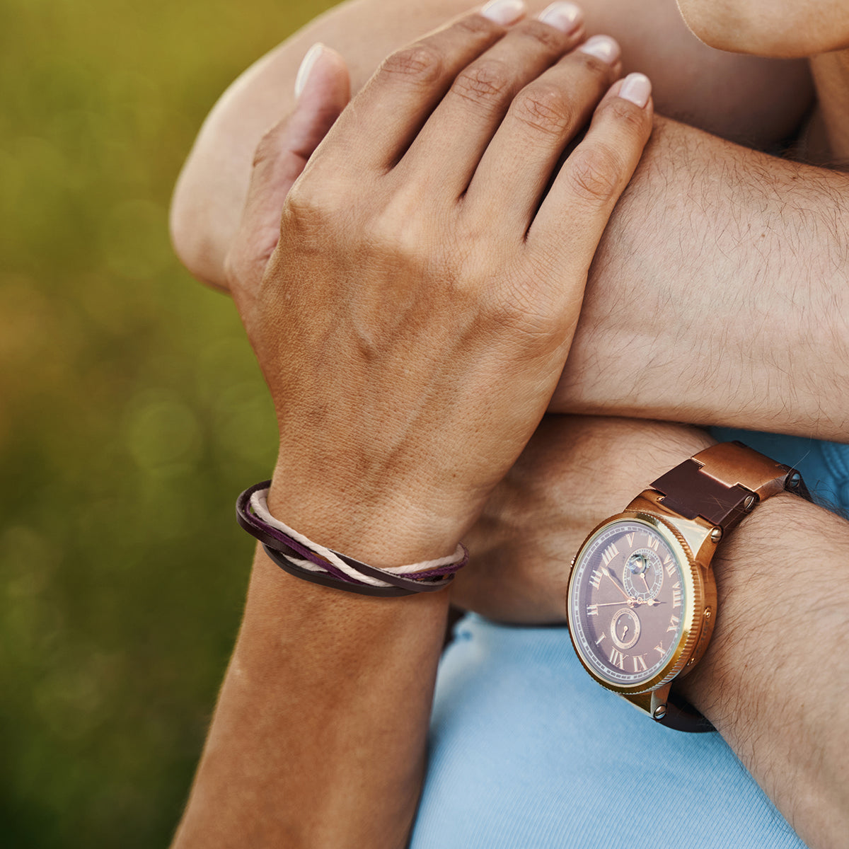 Whirlybird Black Leather Lifestyle Bracelet With Purple And White Strands