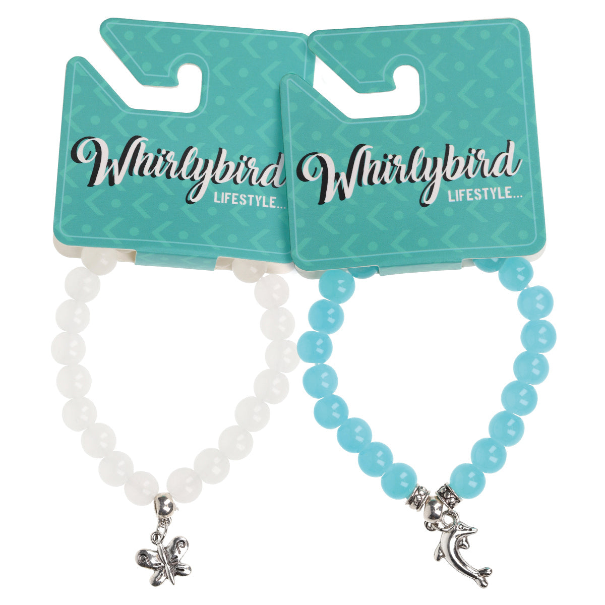 Whirlybird White Beaded Bracelet With A Butterfly Charm OR A Blue Beaded Bracelet With A Dolphin Charm