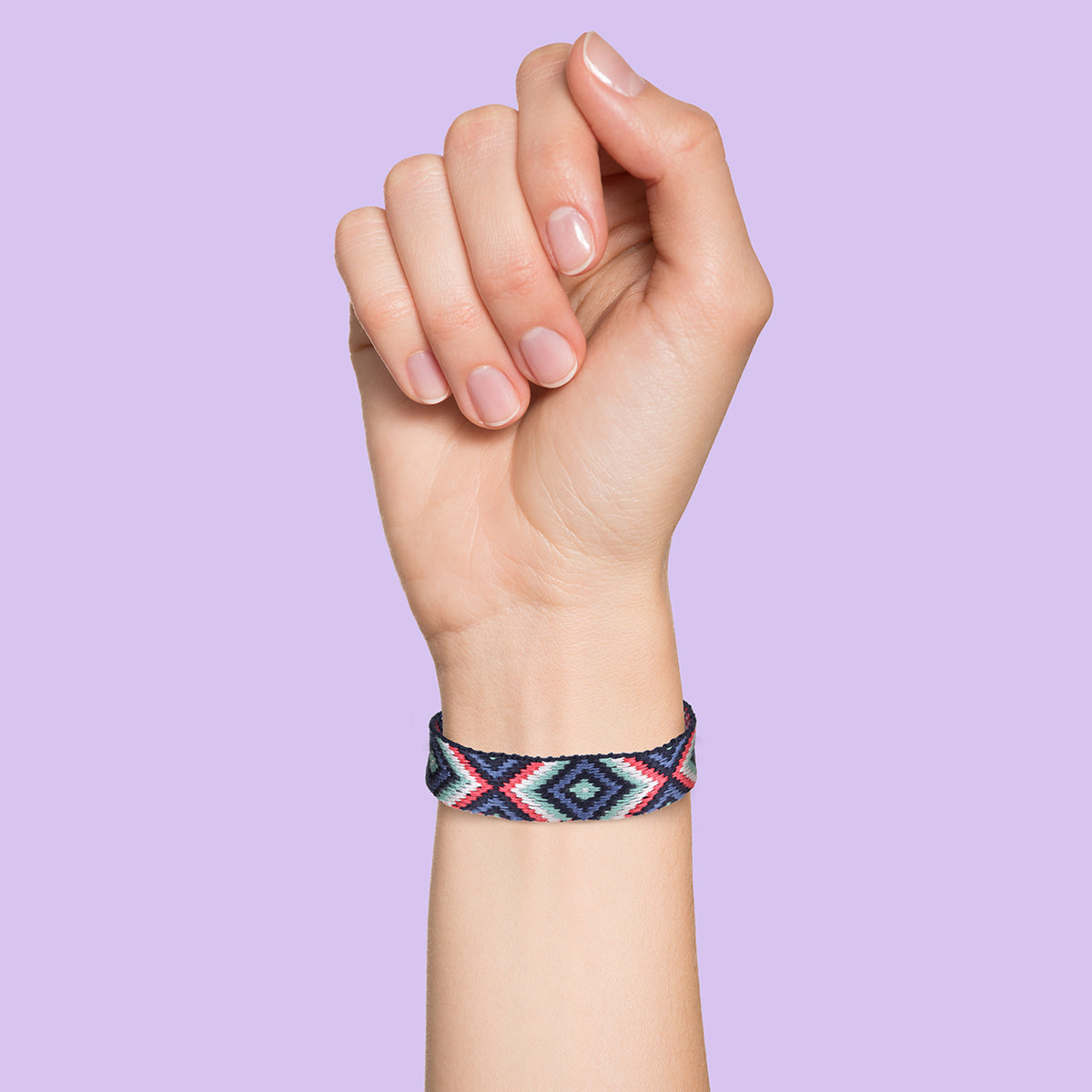 WBL84 - Whirlybird Blue Cotton Lifestyle Bracelet With Multicoloured Patterns