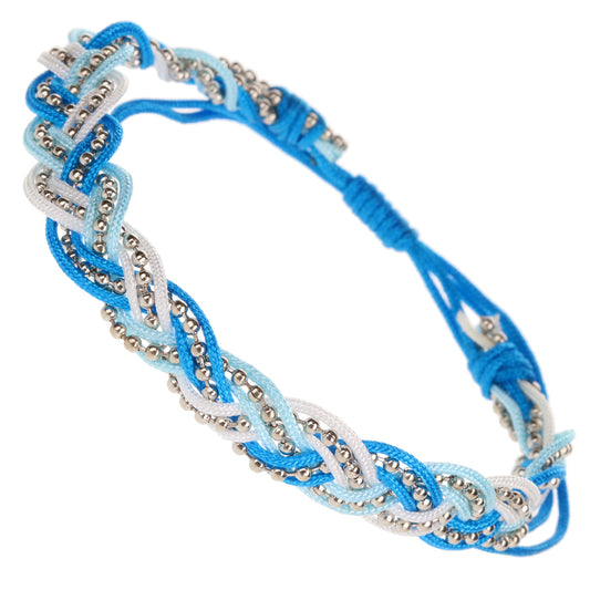 WBL111 - Whirlybird Blue And White Braided Lifestyle Bracelet With Silver Beads