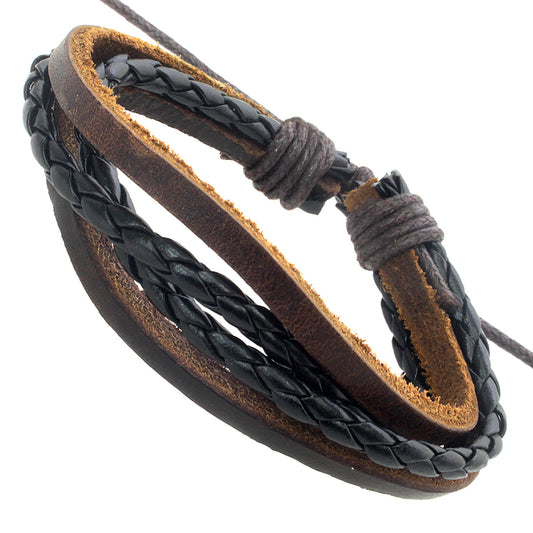 WBLE6 - Mens Brown Leather Whirlybird Bracelet With Black Braids