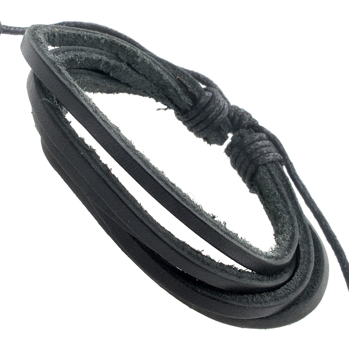 Mens Black Strapped Leather Whirlybird Bracelet