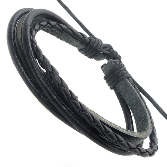 WBLE18 - Mens Black Leather Whirlybird Bracelet With Braids