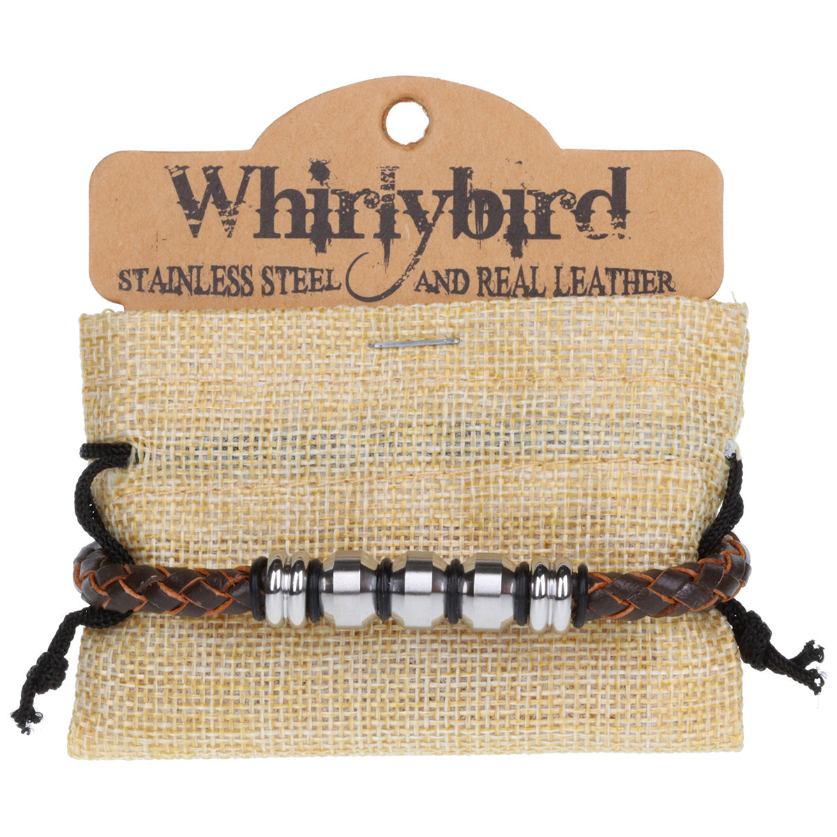 Mens Whirlybird Brown Stainless Steel Bracelet With Silver And Navy Beads