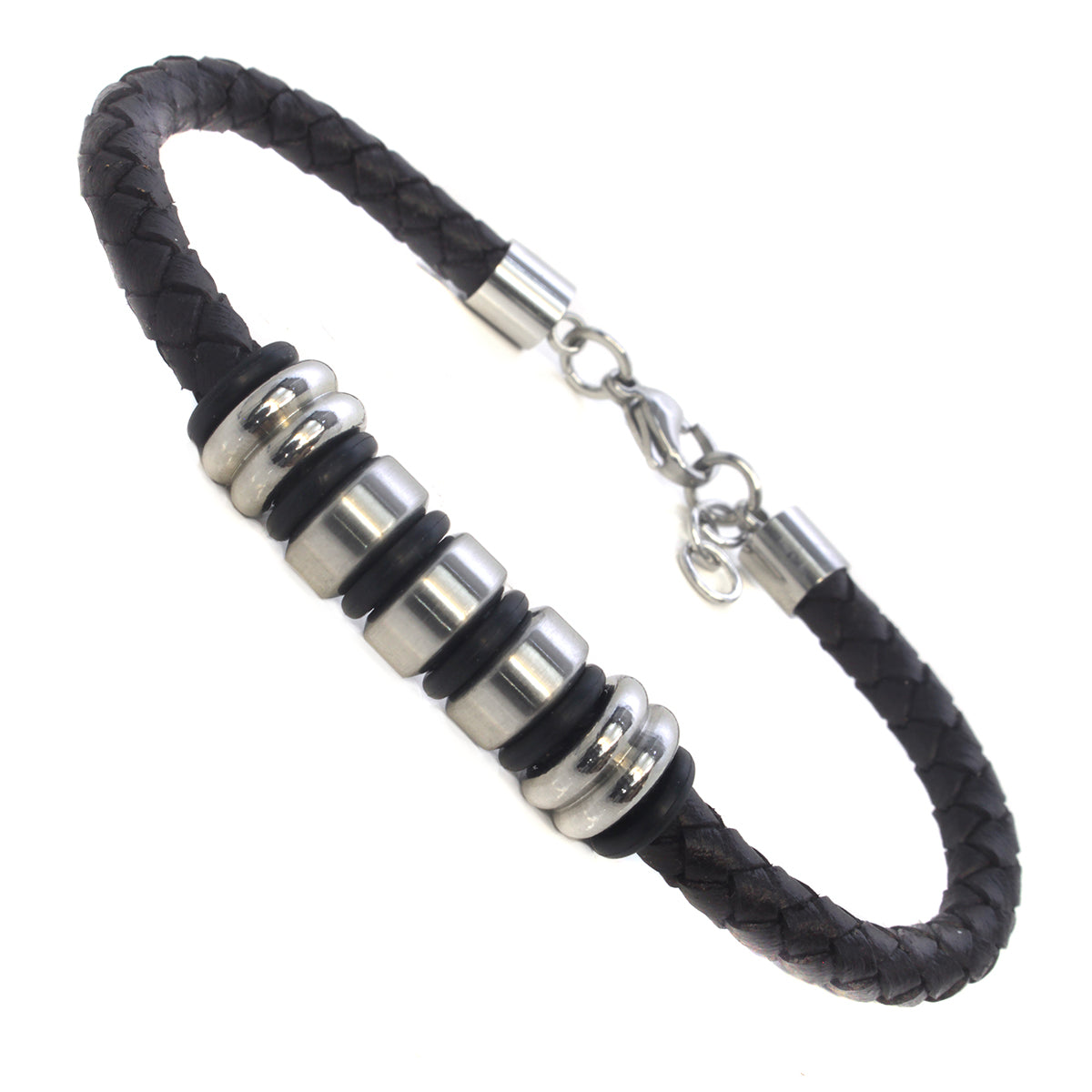 Mens Whirlybird Black Stainless Steel Bracelet With Silver And Navy Beads