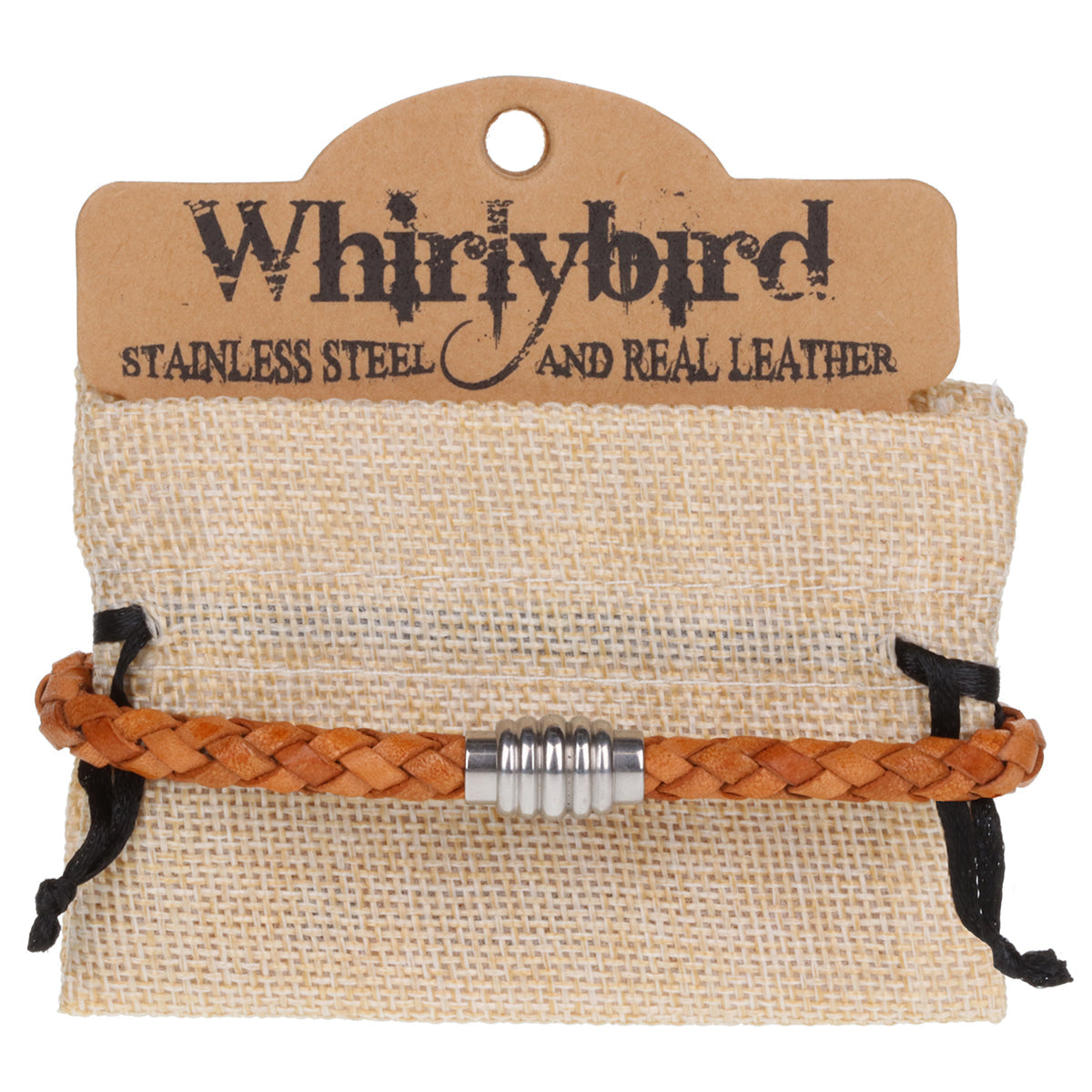 Mens Whirlybird Tan Braided Stainless Steel Clasp Bracelet
