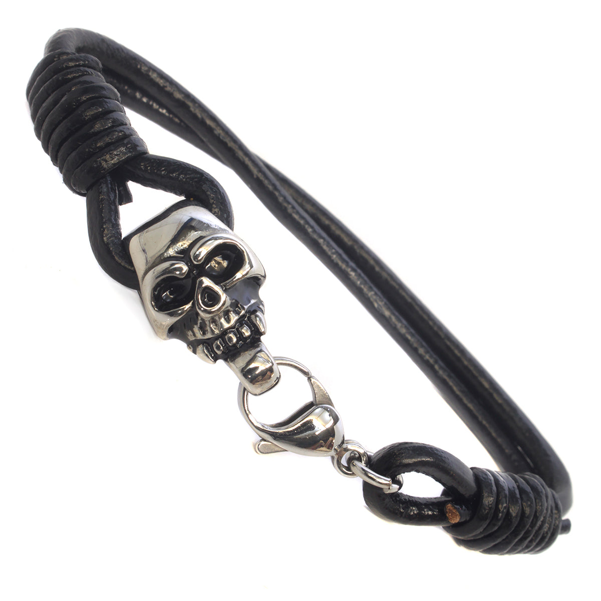 Mens Whirlybird Black Double Stranded Stainless Steel Skull Clasp Bracelet