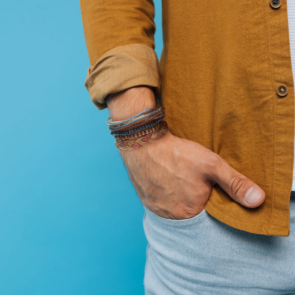 WBST1 - Men's Whirlybird Chunky Brown Stacker Bracelets