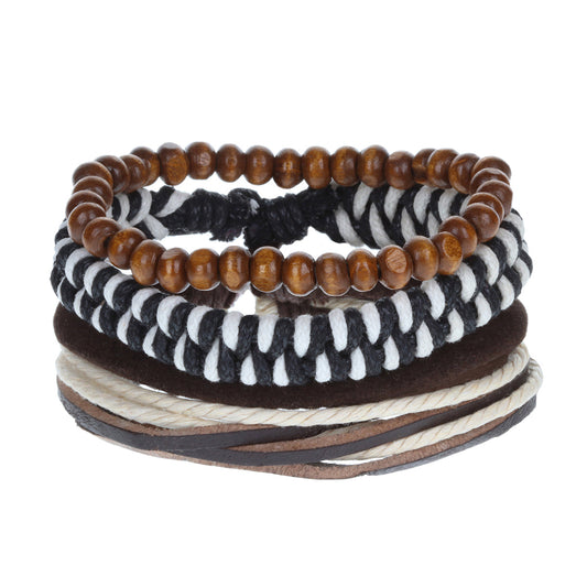 WBST8 - Mens Whirlybird Black And White Fishtail Braid Stacker Bracelets