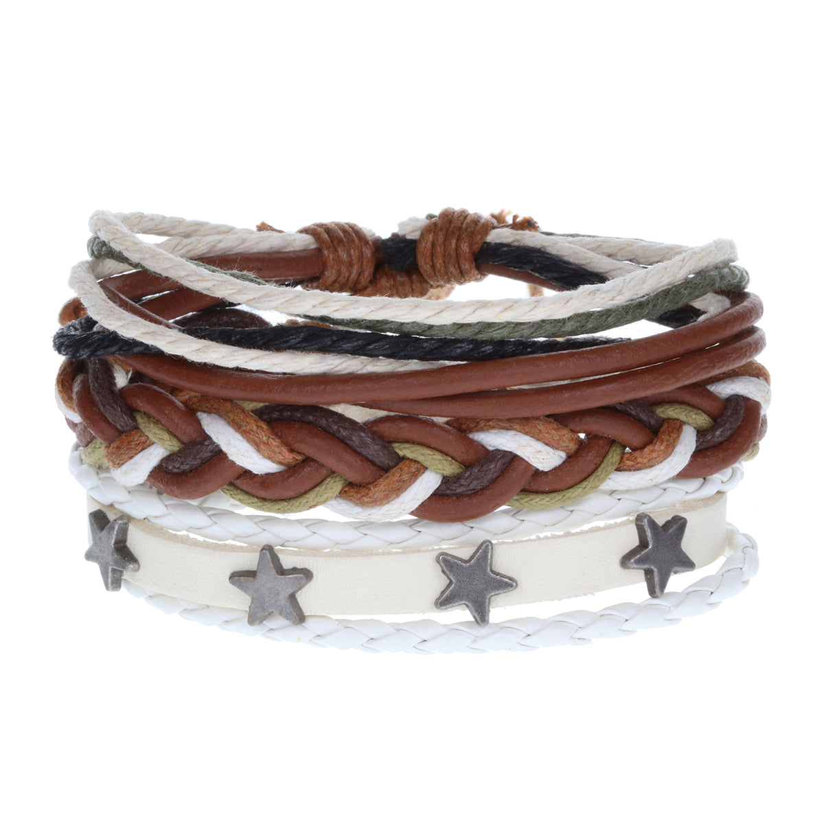 Mens Whirlybird Silver Star Studded Stacker Bracelets
