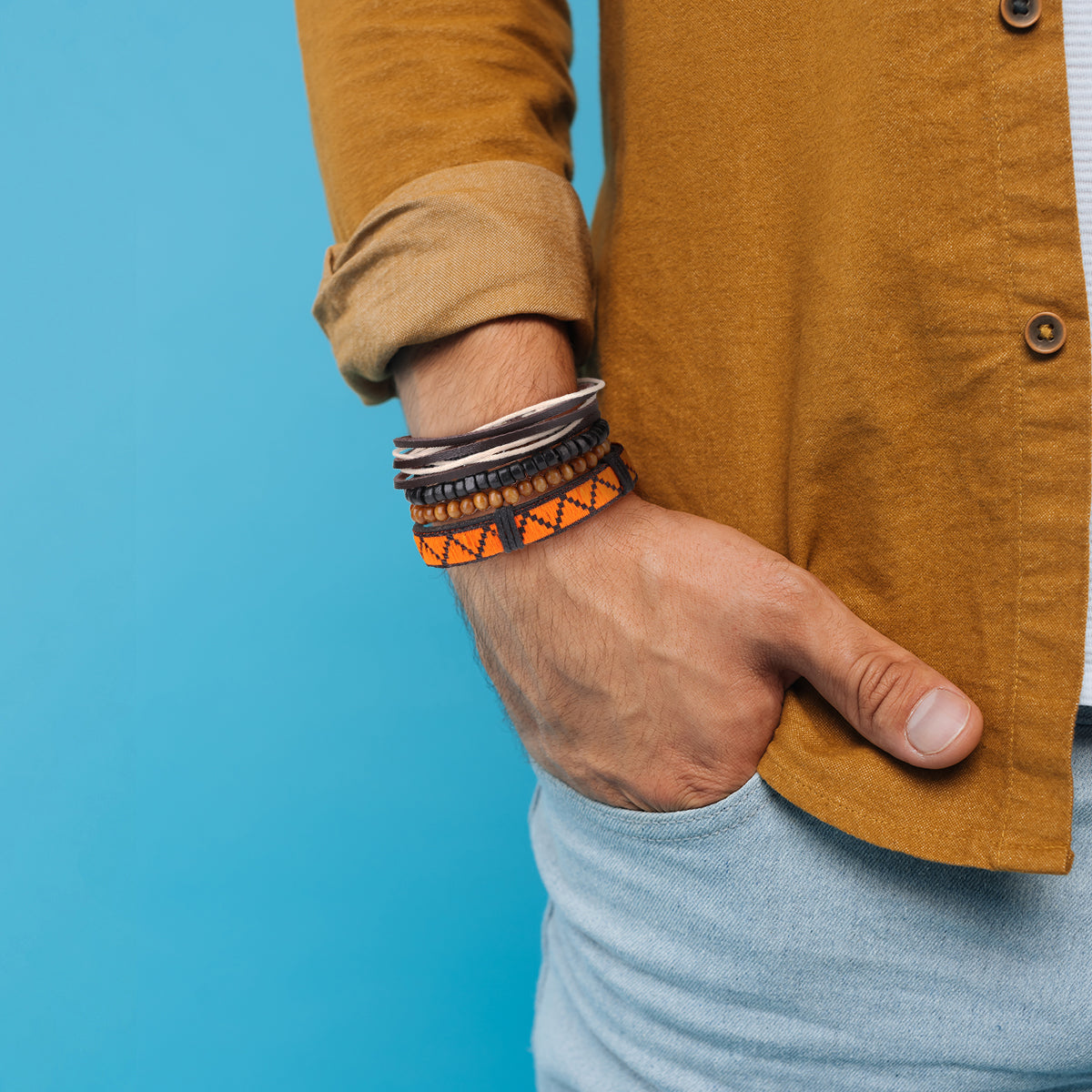 Mens Whirlybird Orange Zig-zag Stacker Bracelets