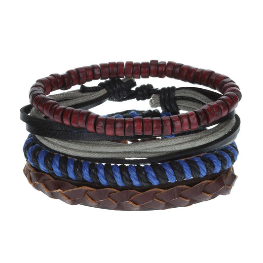 WBST18 - Mens Whirlybird Burgundy Leather Braided Stacker Bracelets