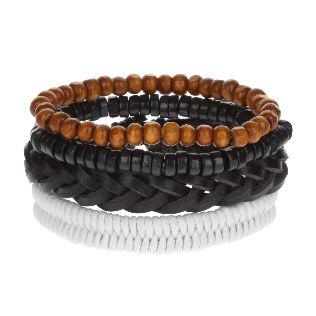 Mens Whirlybird White Fishtail Braided Stacker Bracelets