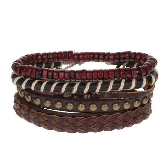 WBST21 - Mens Whirlybird Brown And White Striped Stacker Bracelets