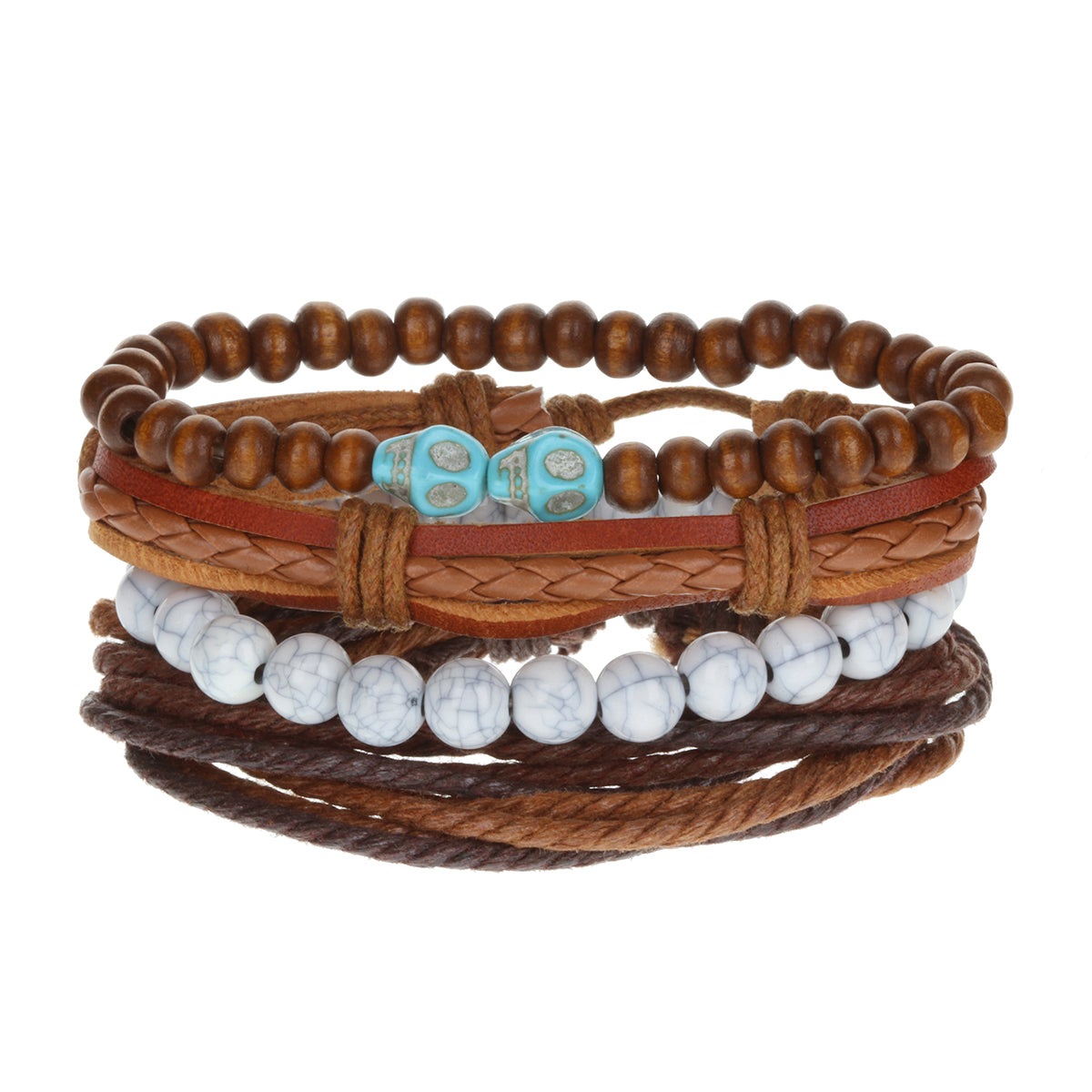 Mens Whirlybird Blue Skull Charm Stacker Bracelets