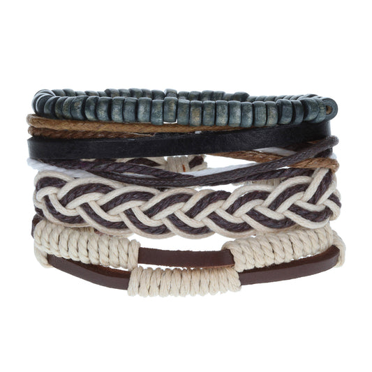 WBST29 - Mens Whirlybird Brown And Cream Braided Stacker Bracelets