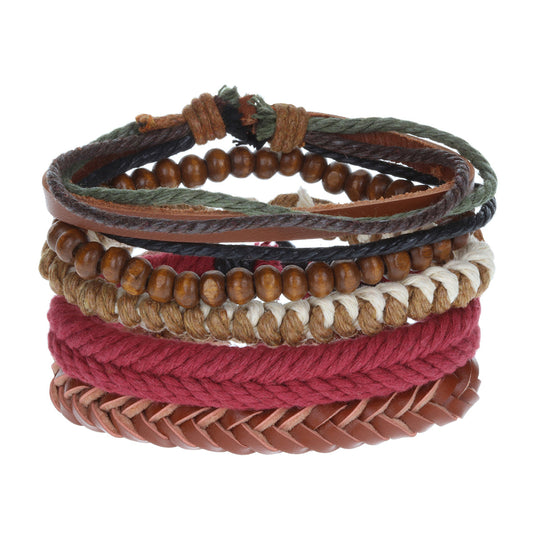 WBST31 - Mens Whirlybird Burgundy Fishtail Braided Stacker Bracelets