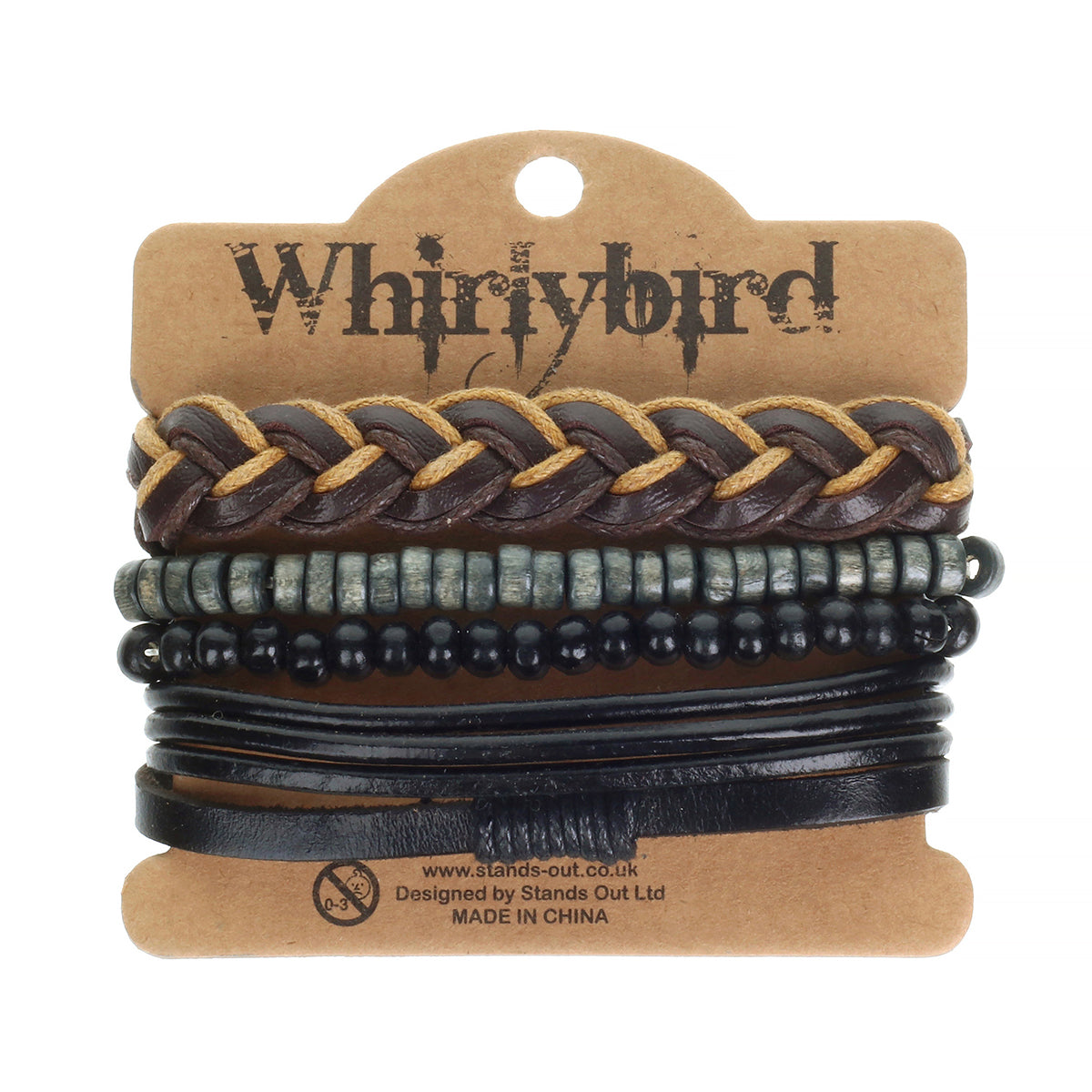 Mens Whirlybird Multitonal Brown Chunky Braid Stacker Bracelets
