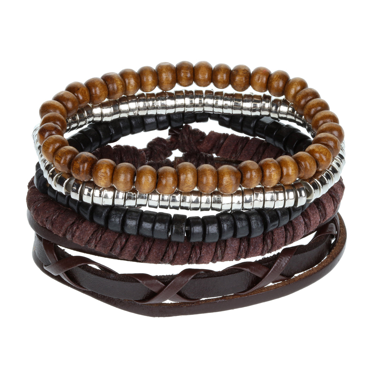Mens Whirlybird Silver Beaded Stacker Bracelets