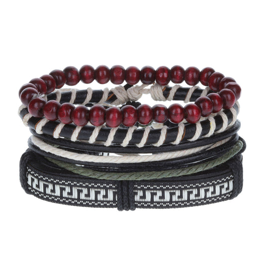 WBST41 - Mens Whirlybird Black And Silver Patterned Stacker Bracelets
