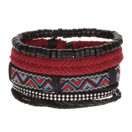 WBST47 - Mens Whirlybird Blue And Red Patterned Stacker Bracelets