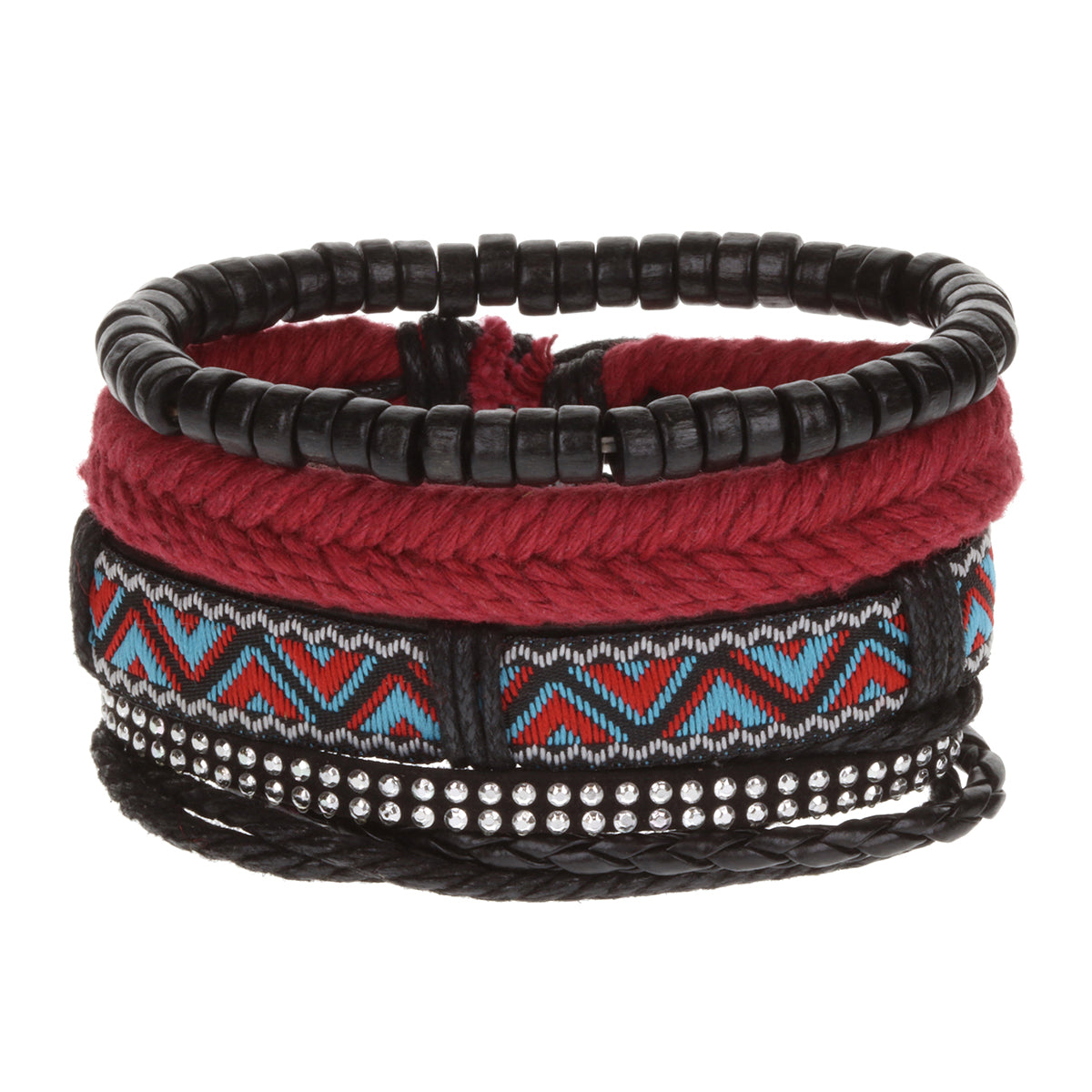 Mens Whirlybird Blue And Red Patterned Stacker Bracelets