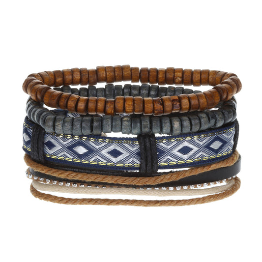 WBST49 - Mens Whirlybird Blue And Gold Diamond Stacker Bracelets