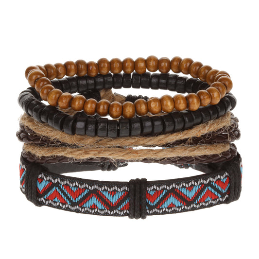 WBST52 - Mens Whirlybird Blue And Red Triangle Patterned Stacker Bracelets