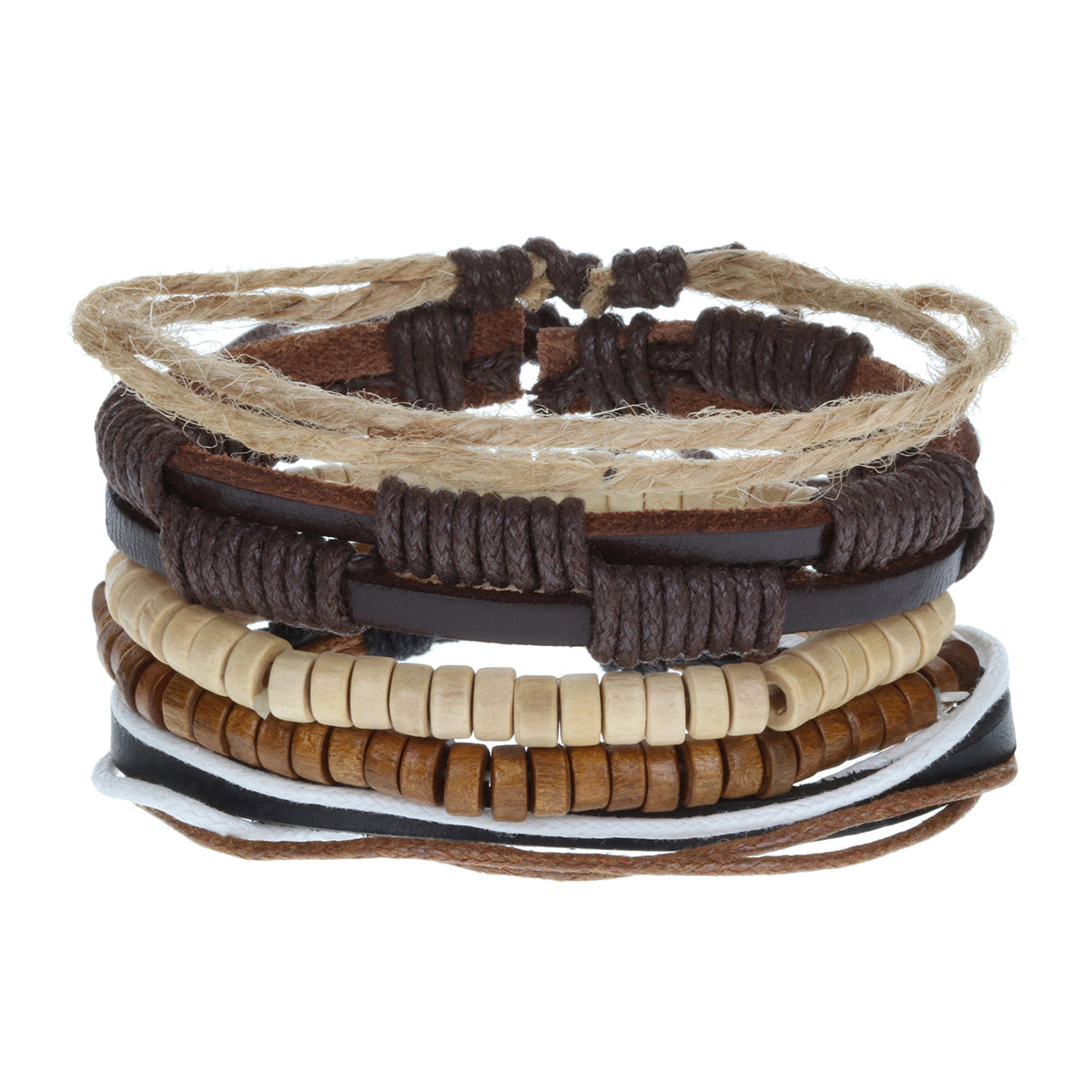 Mens Whirlybird Brown And Cream Beaded Stacker Bracelets