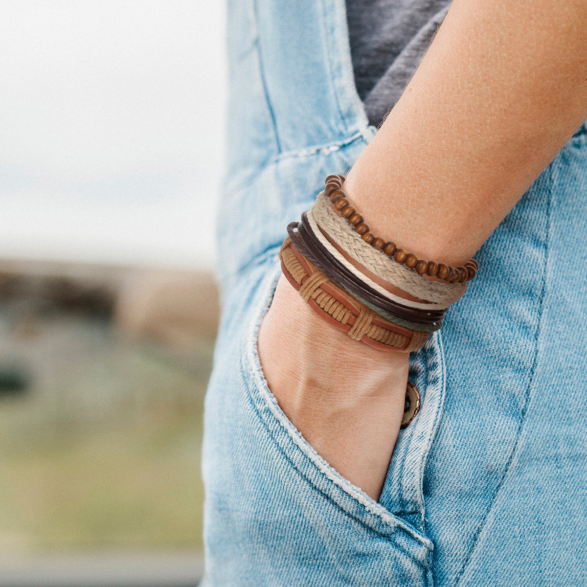 WBST60 - Mens Whirlybird Terracotta Wrap Stacker Bracelets